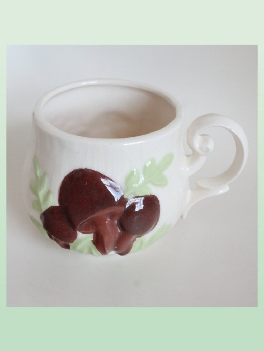 [BEE] Handpainted Ceramic Brown Mushroom Teacup (1976)